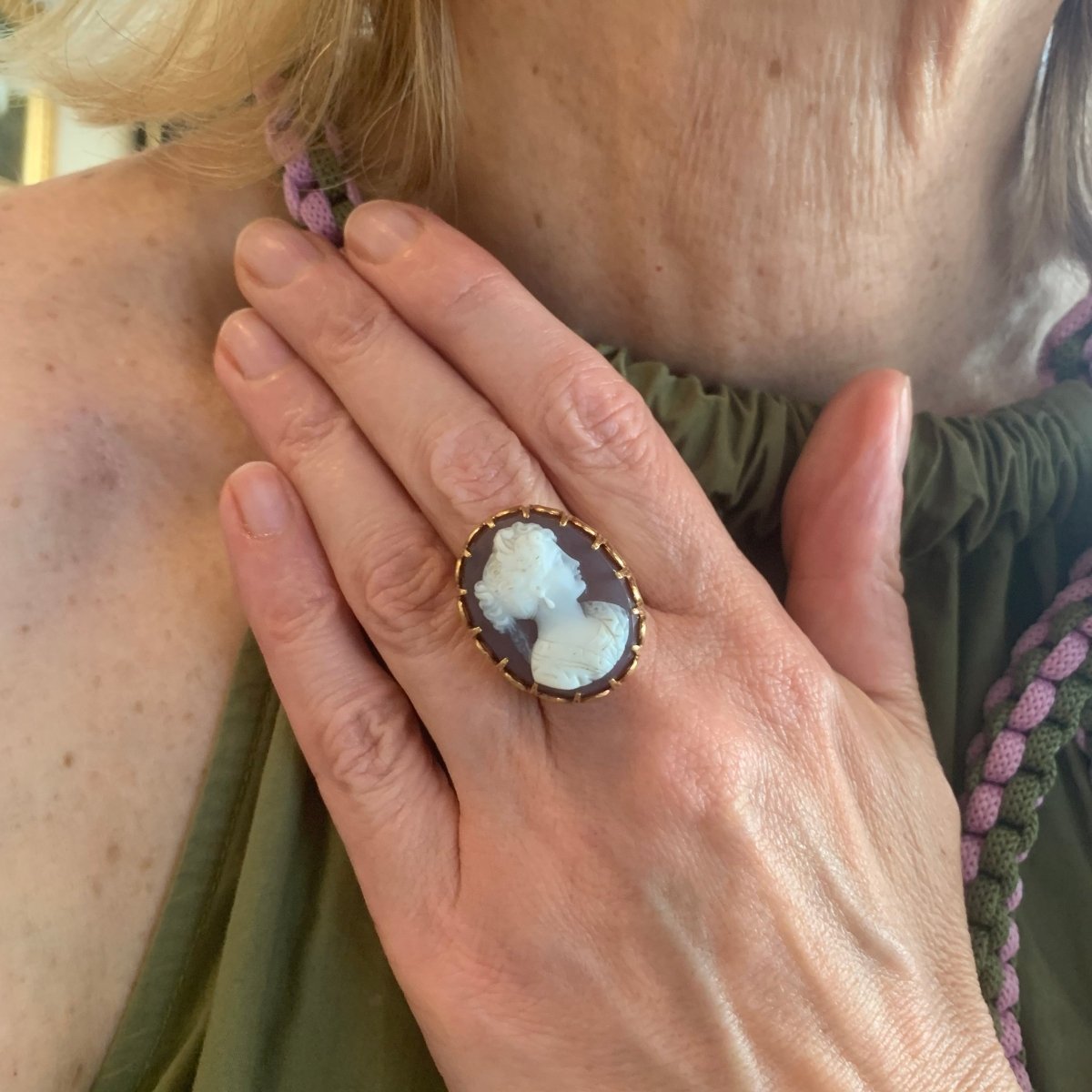 Bague Cocktail en or jaune et agate - Castafiore