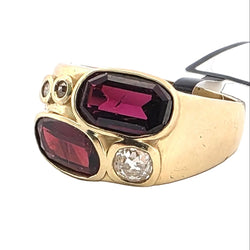 Bague Cocktail en or jaune, grenats et diamants - Castafiore