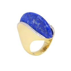 Bague Cocktail en or jaune, lapis-lazuli et diamants - Castafiore