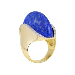 Bague Cocktail en or jaune, lapis-lazuli et diamants - Castafiore