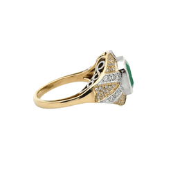 Bague Cocktail en or jaune, or blanc, émeraude et diamants - Castafiore