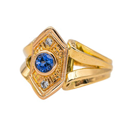 Bague Cocktail en or jaune, or rose, saphir et diamants - Castafiore