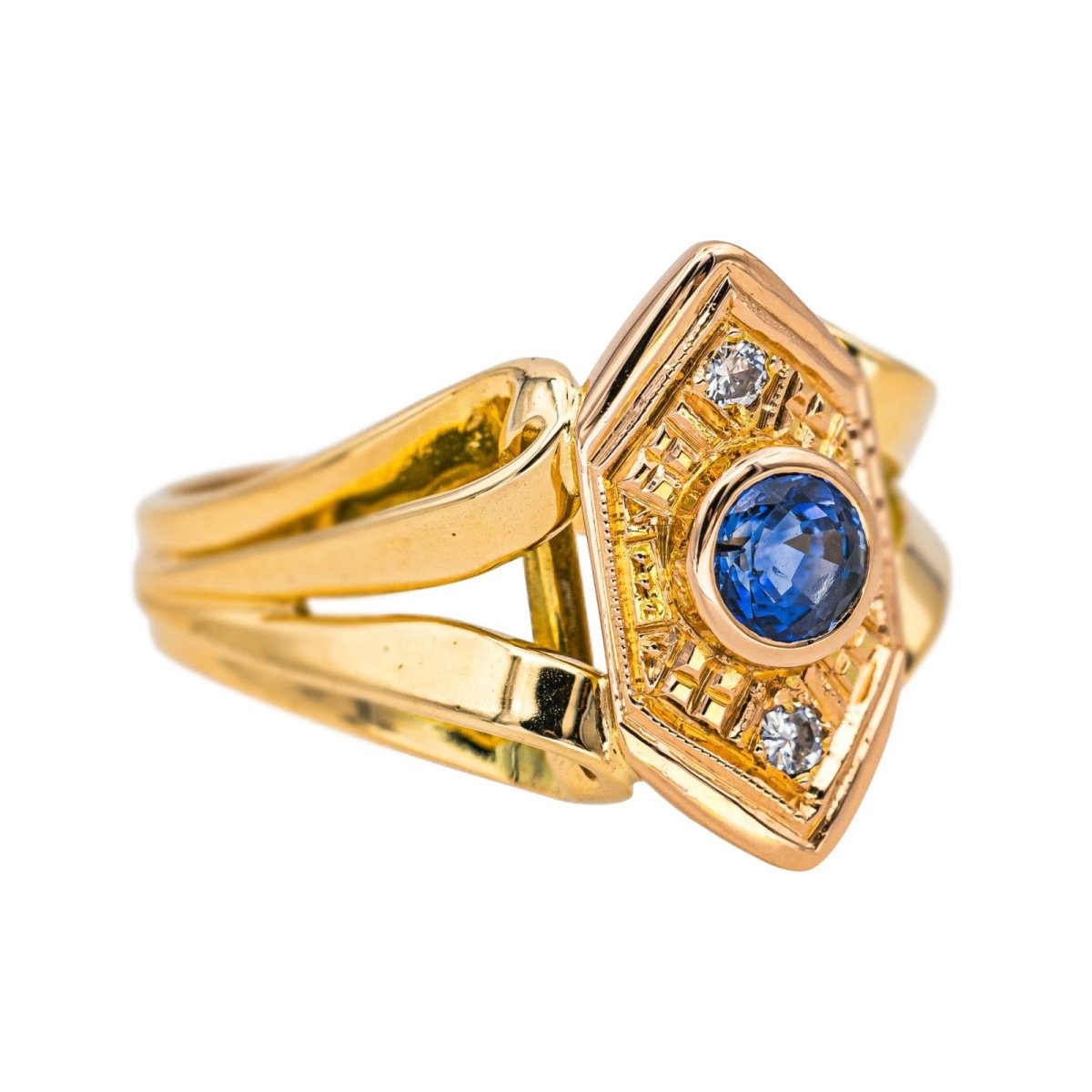 Bague Cocktail en or jaune, or rose, saphir et diamants - Castafiore