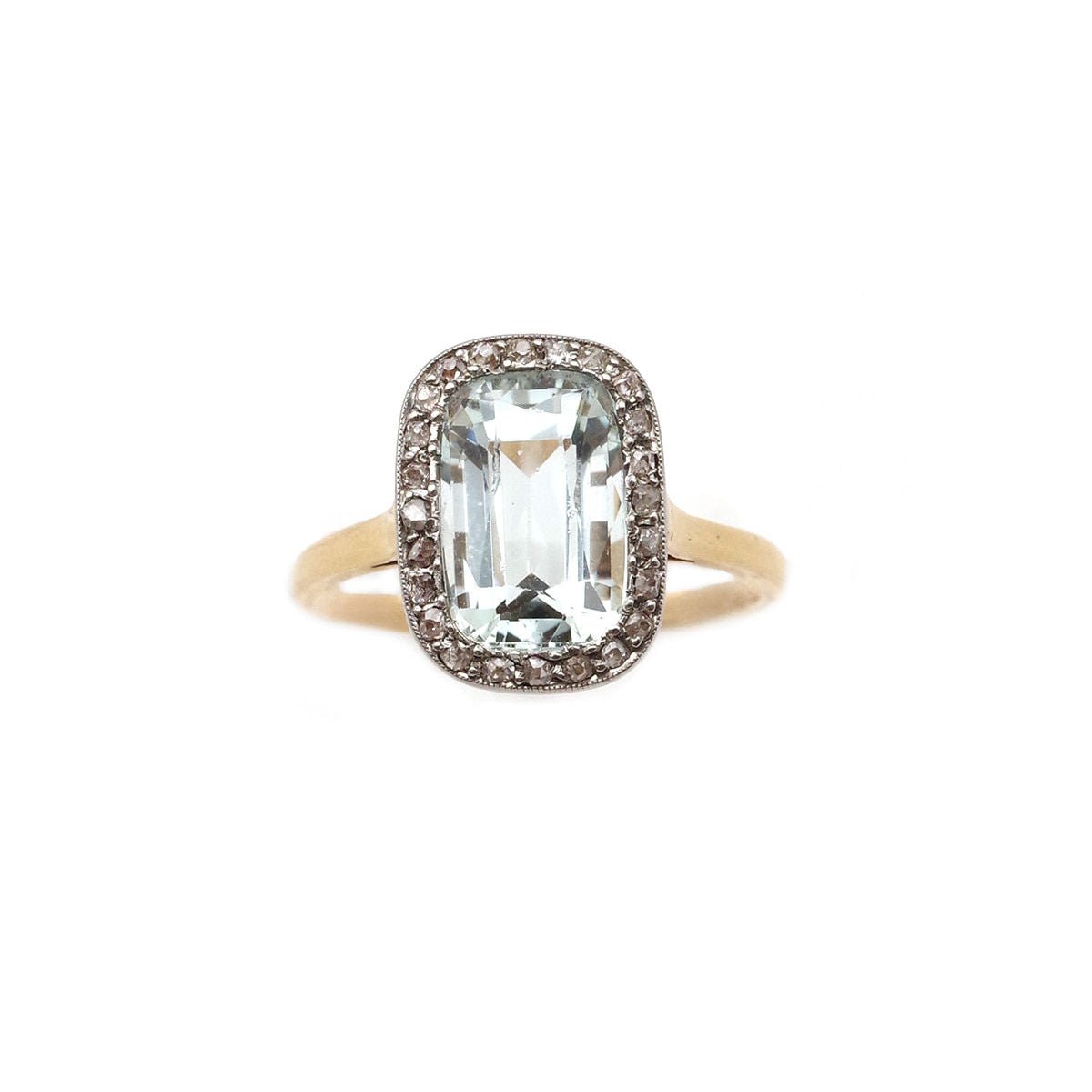 Bague Cocktail en or jaune, platine, aigue - marine et diamants - Castafiore