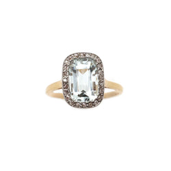 Bague Cocktail en or jaune, platine, aigue - marine et diamants - Castafiore