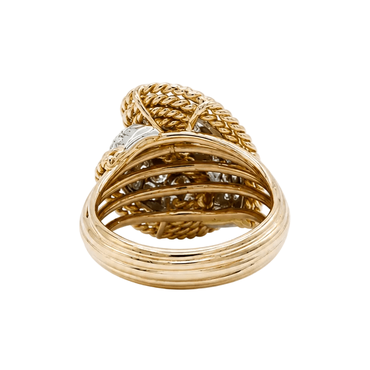 Bague Cocktail en or jaune, platine et diamants