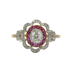 Bague Cocktail en or jaune, platine, rubis et diamants - Castafiore