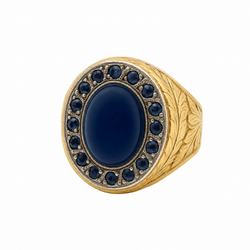 Bague Cocktail en or jaune, platine, saphir et diamants - Castafiore