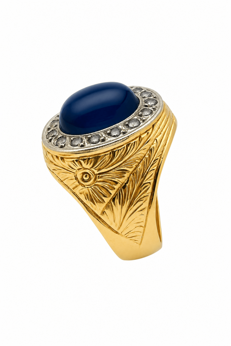 Bague Cocktail en or jaune, platine, saphir et diamants - Castafiore