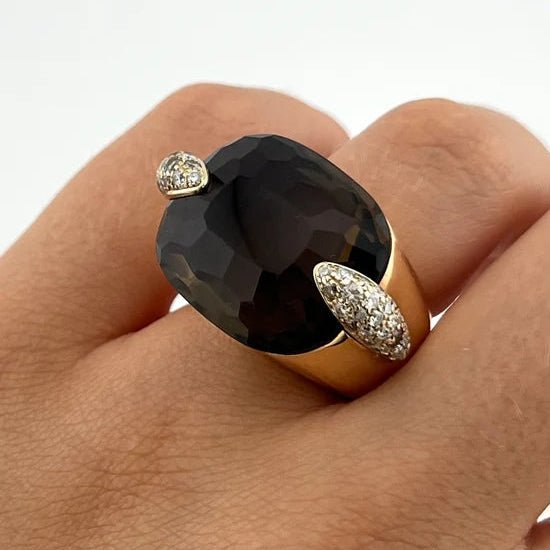 Bague Cocktail en or jaune, quartz et diamants - Castafiore