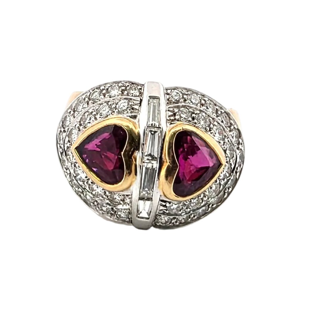 Bague Cocktail en or jaune, rubis et diamants - Castafiore