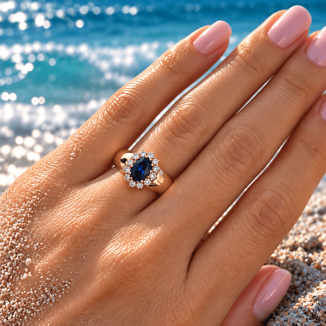 Bague Cocktail en or jaune, saphir et diamants - Castafiore