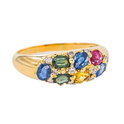 Bague Cocktail en or jaune, saphirs, rubis et diamants - Castafiore