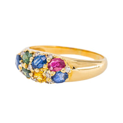Bague Cocktail en or jaune, saphirs, rubis et diamants - Castafiore