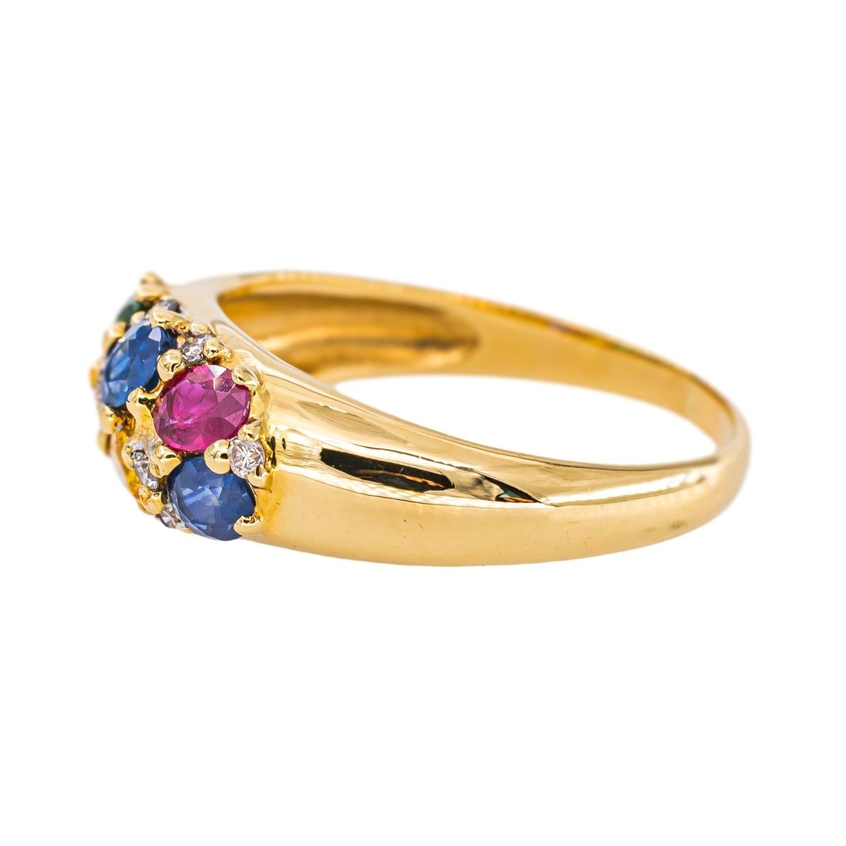 Bague Cocktail en or jaune, saphirs, rubis et diamants - Castafiore