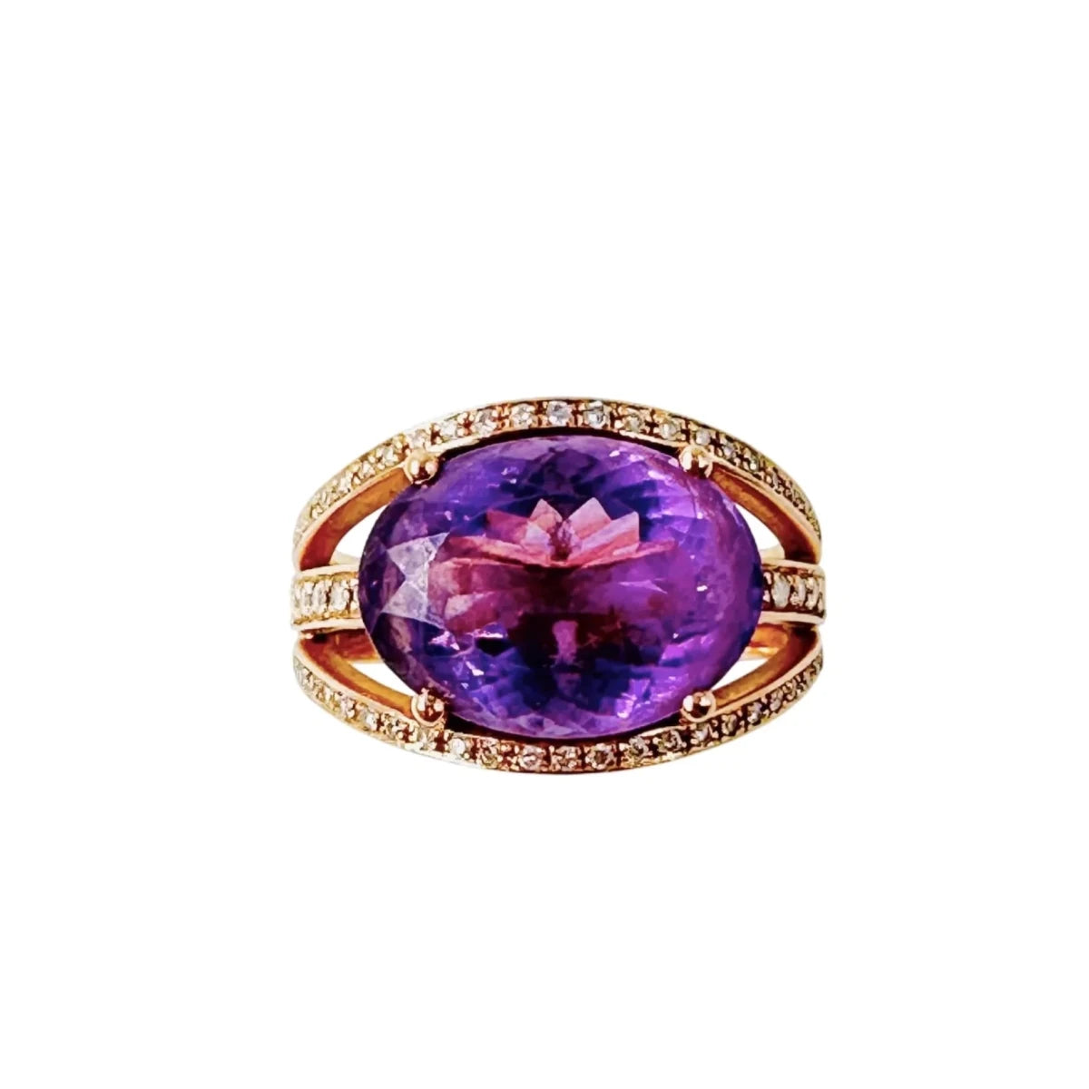Bague Cocktail en or rose, améthyste et diamants - Castafiore