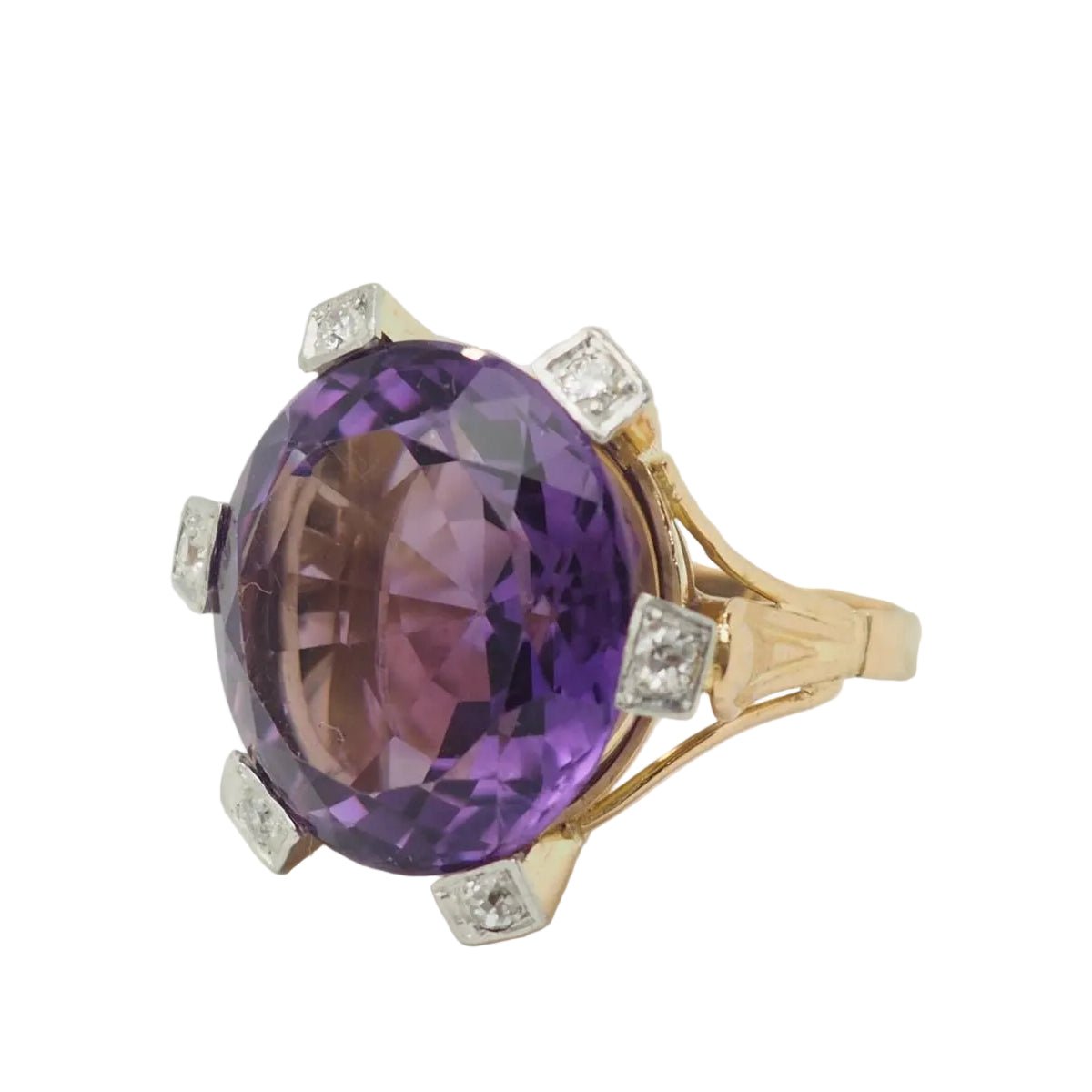 Bague Cocktail en or rose, améthyste et diamants - Castafiore