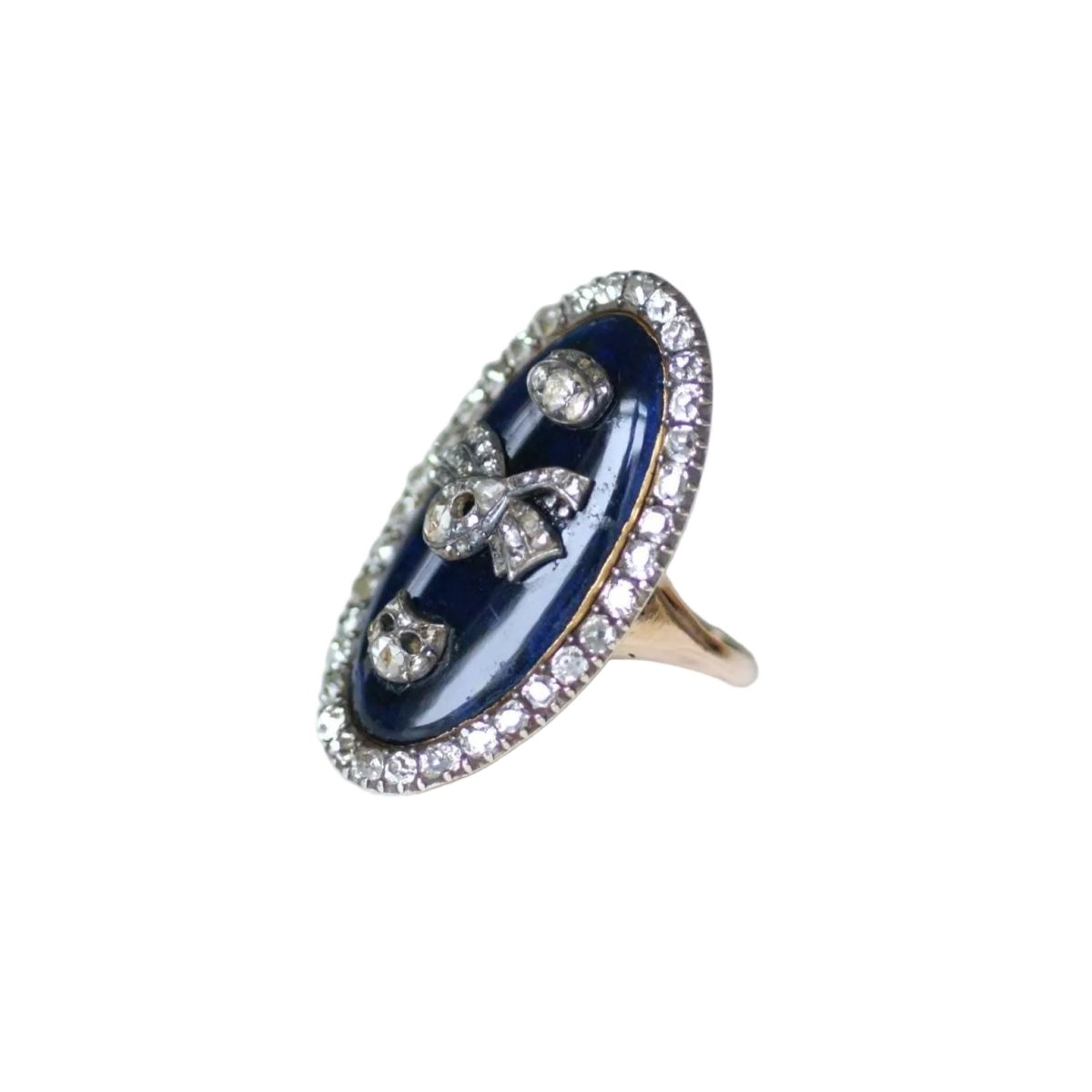 Bague Cocktail en or rose, argent, émail et diamants - Castafiore