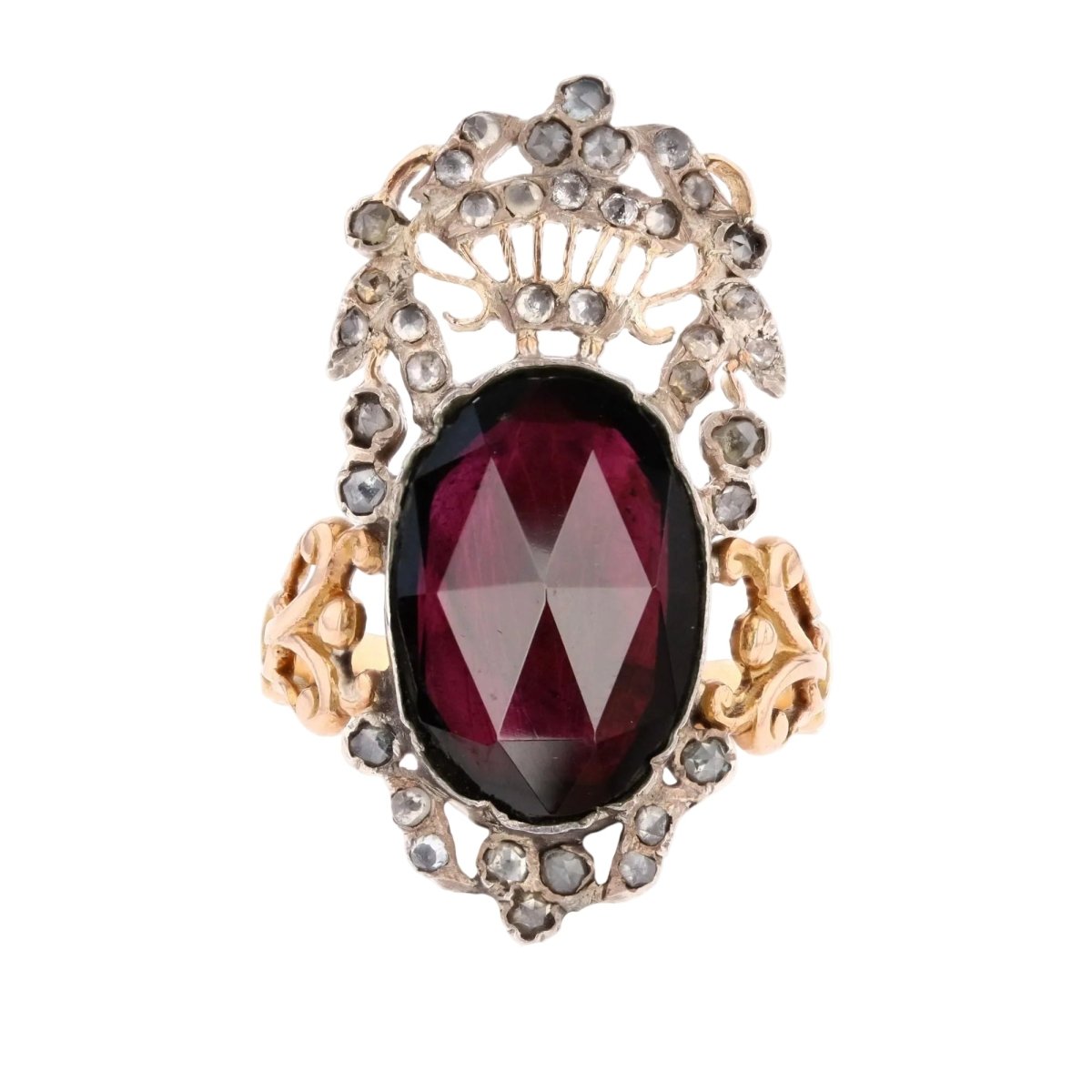 Bague Cocktail en or rose, argent, grenat et diamants - Castafiore