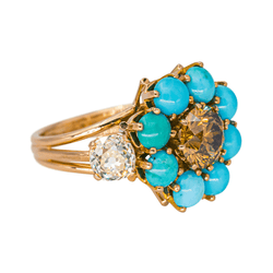 Bague Cocktail en or rose, turquoises et diamants - Castafiore