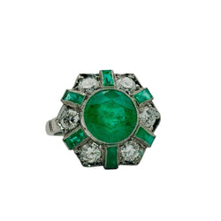 Bague Cocktail en platine, émeraudes et diamants - Castafiore