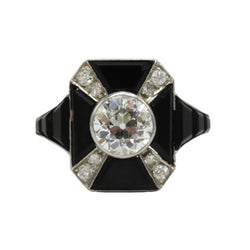 Bague Cocktail en platine, onyx et diamants - Castafiore