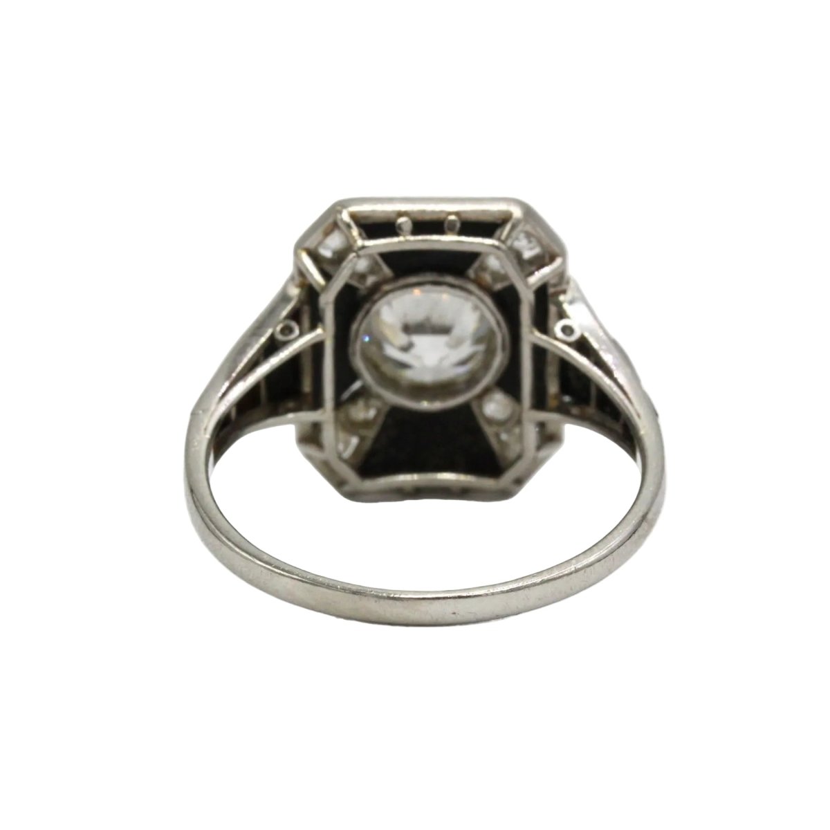 Bague Cocktail en platine, onyx et diamants - Castafiore