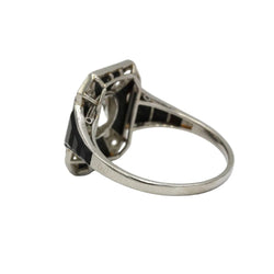 Bague Cocktail en platine, onyx et diamants - Castafiore