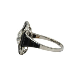 Bague Cocktail en platine, onyx et diamants - Castafiore