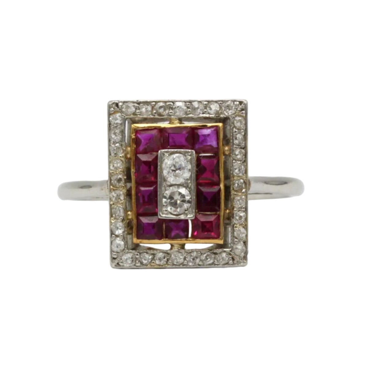 Bague Cocktail en platine, rubis et diamants - Castafiore