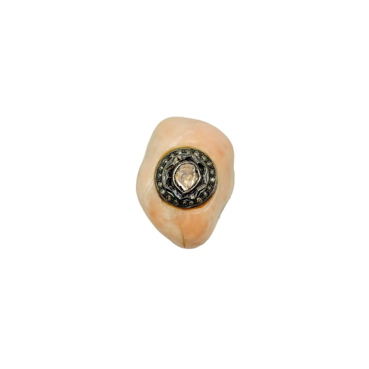 Bague Cocktail en résine, corail et diamants - Castafiore