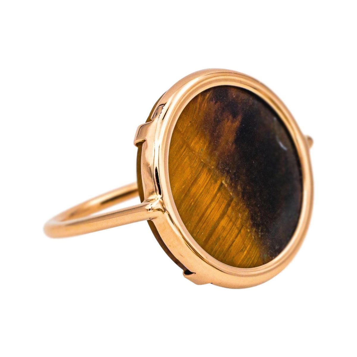 Bague Cocktail GINETTE NY "Ever Tiger Eye Disc" en or rose et oeil du tigre - Castafiore