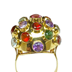 Bague Cocktail H.STERN "Spoutnik" en or jaune, tourmaline, aigue - marine, citrine et grenat. - Castafiore