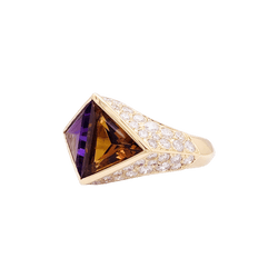 Bague Cocktail O.J PERRIN en or jaune, améthyste, citrine et diamants - Castafiore