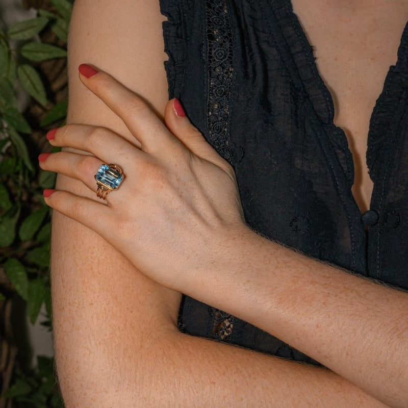 Bague Cocktail Or jaune Aigue - marine - Castafiore