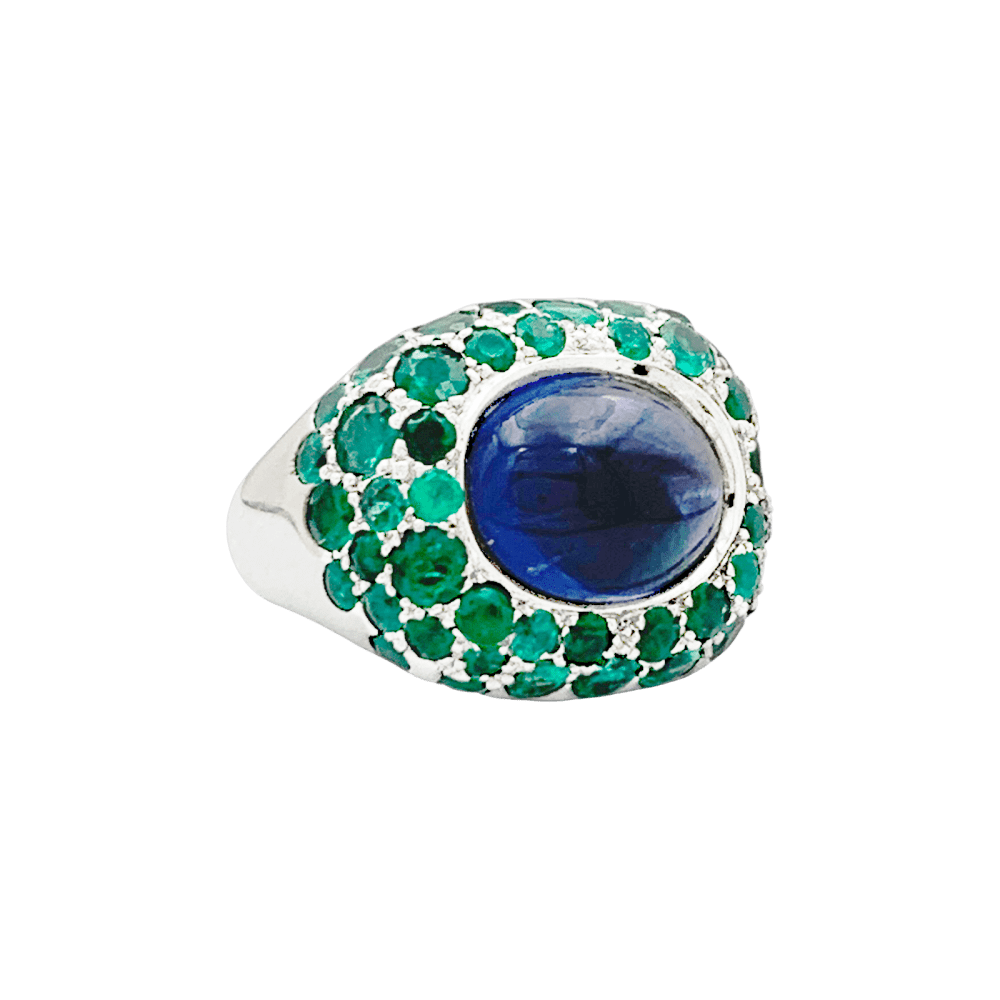 Bague Cocktail POIRAY "Cabaret" en or blanc, iolite et émeraudes - Castafiore