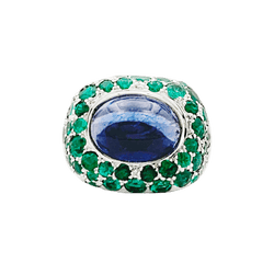 Bague Cocktail POIRAY "Cabaret" en or blanc, iolite et émeraudes - Castafiore