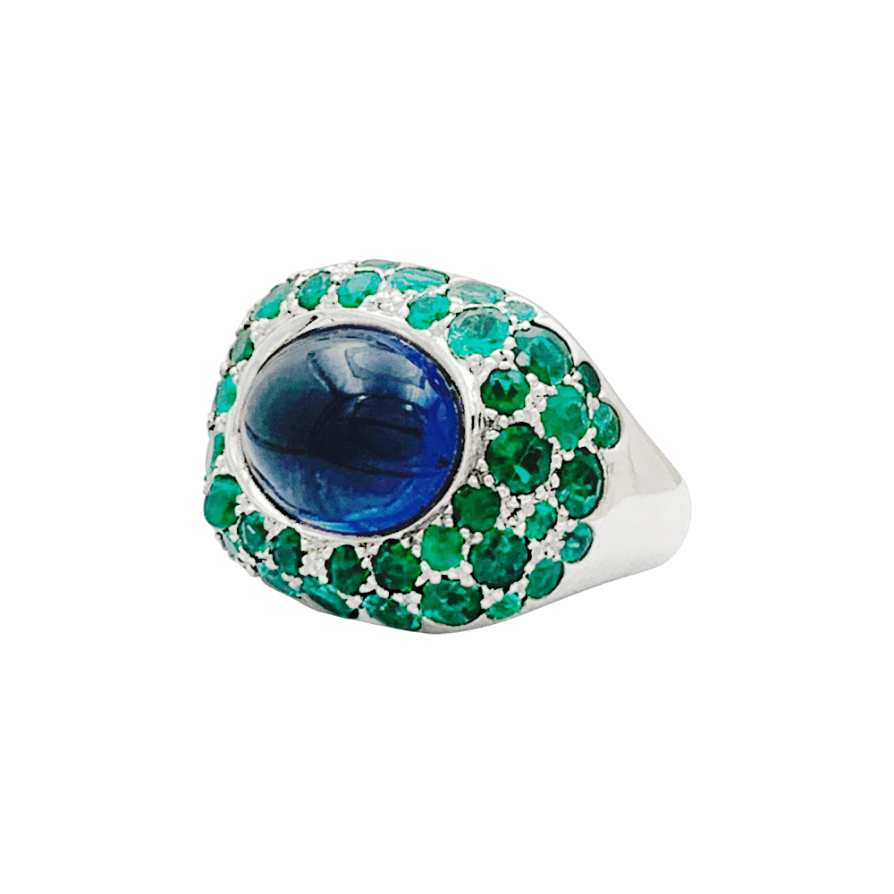 Bague Cocktail POIRAY "Cabaret" en or blanc, iolite et émeraudes - Castafiore