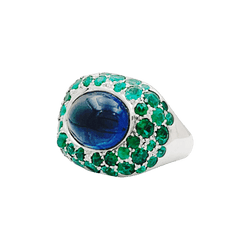 Bague Cocktail POIRAY "Cabaret" en or blanc, iolite et émeraudes - Castafiore