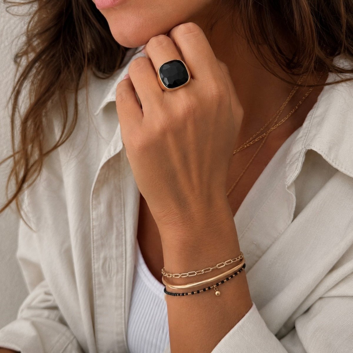 Bague Cocktail POMELLATO "Victoria" en or rose et jais - Castafiore