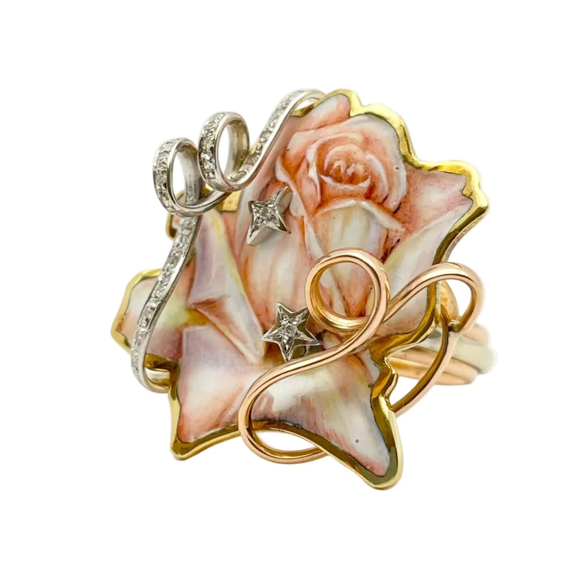 Bague Cocktail RIVALTA en or blanc, or jaune, or rose, émail et diamants - Castafiore