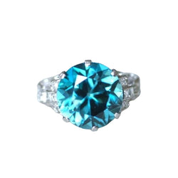 Bague Cocktail Zircon bleu et diamants sur platine - Castafiore