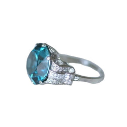 Bague Cocktail Zircon bleu et diamants sur platine - Castafiore