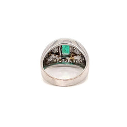 Bague de cocktail rétro en émeraude colombienne et diamant - Castafiore