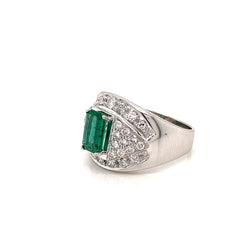 Bague de cocktail rétro en émeraude colombienne et diamant - Castafiore