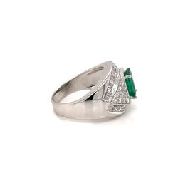 Bague de cocktail rétro en émeraude colombienne et diamant - Castafiore