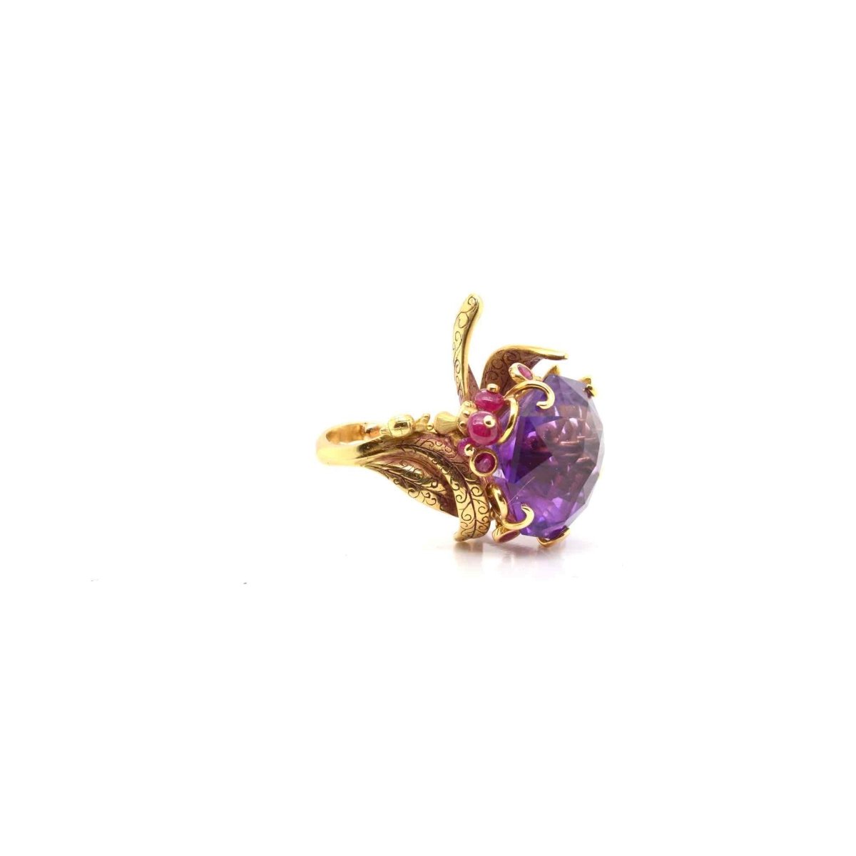 Bague de créateur améthyste en or jaune - Castafiore