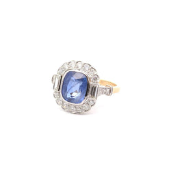 Bague de fiançailles en or jaune, saphir et diamants - Castafiore