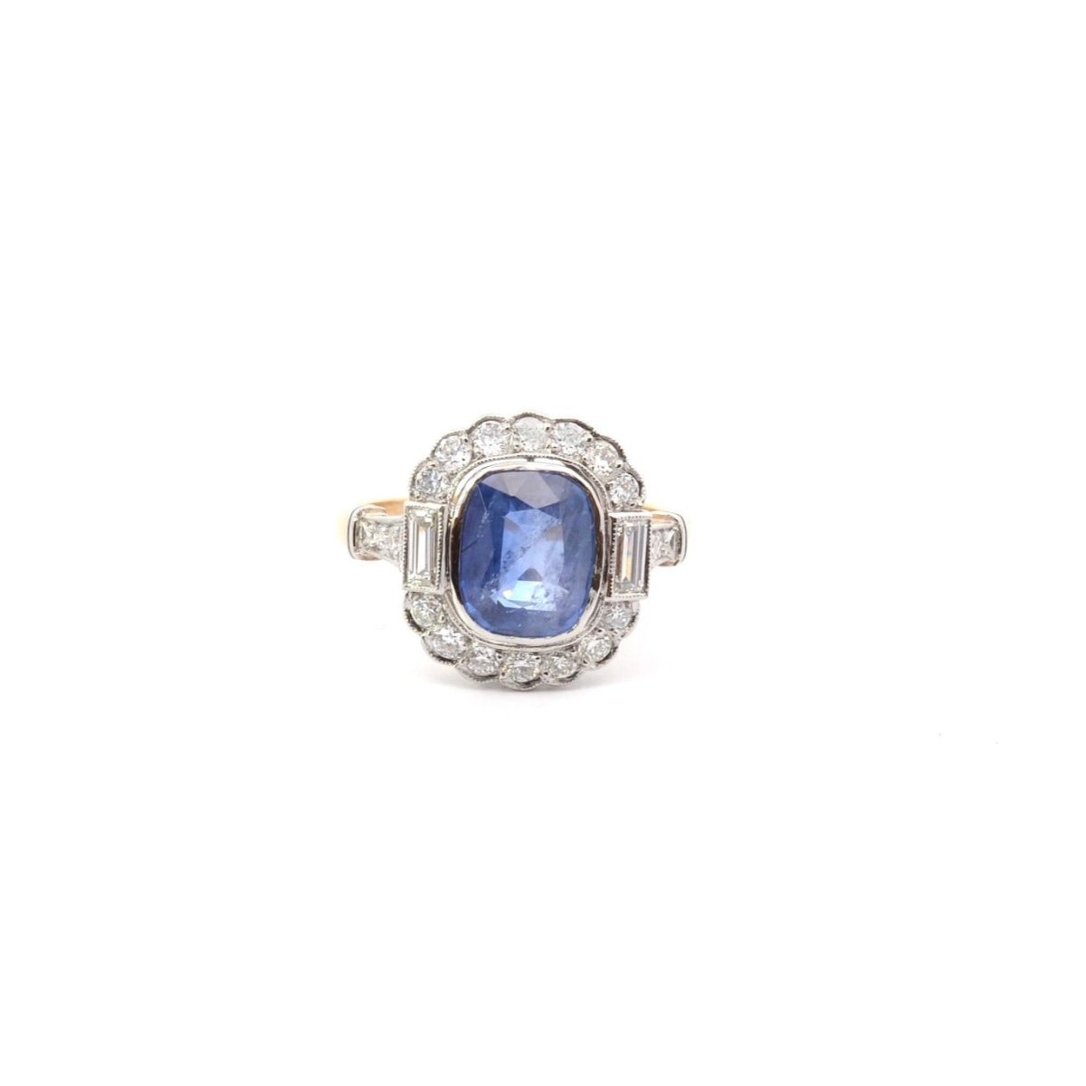 Bague de fiançailles en or jaune, saphir et diamants - Castafiore