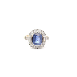 Bague de fiançailles en or jaune, saphir et diamants - Castafiore